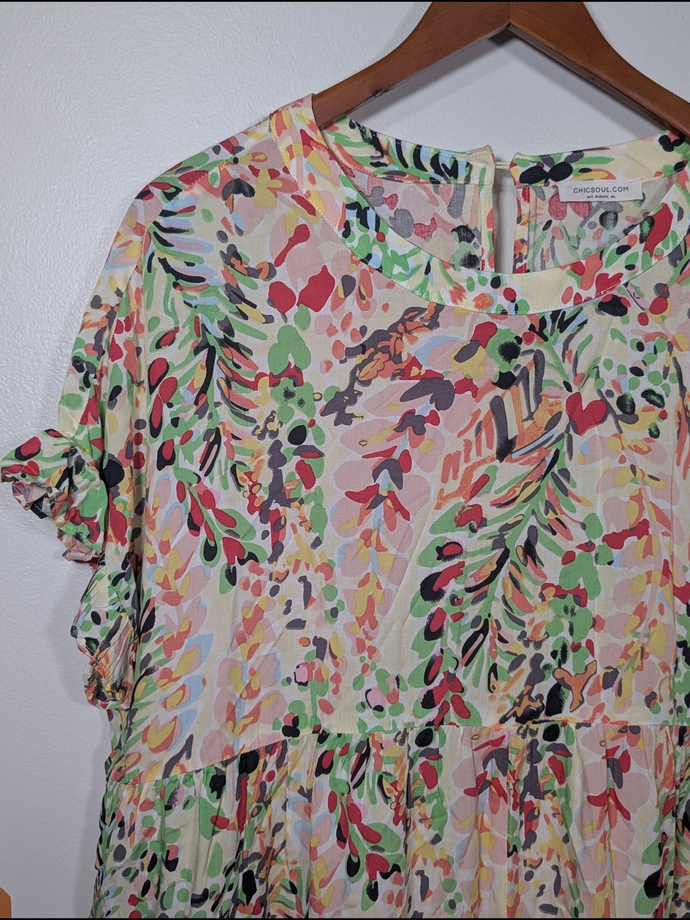 Floral Tiered Babydoll Dress in Pastel Multi Size 1X - Picture 2 of 6